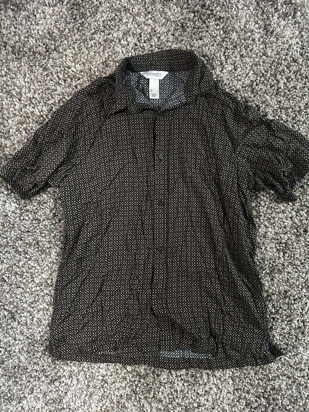 Concepts By Claiborne Geometric Print Short Sleeve Rayon Button Up Shirt Size L